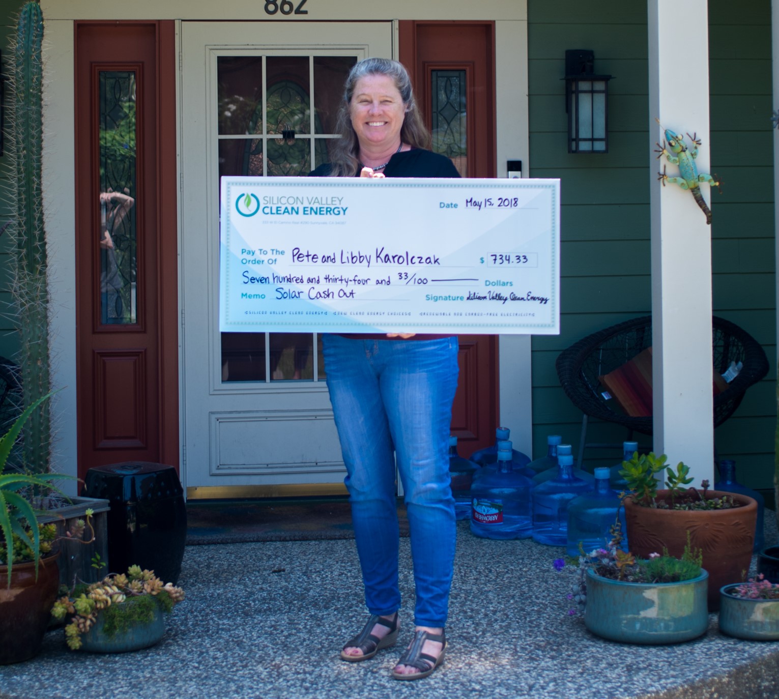 Solar Cash out check to Pete and Libby from Los Altos