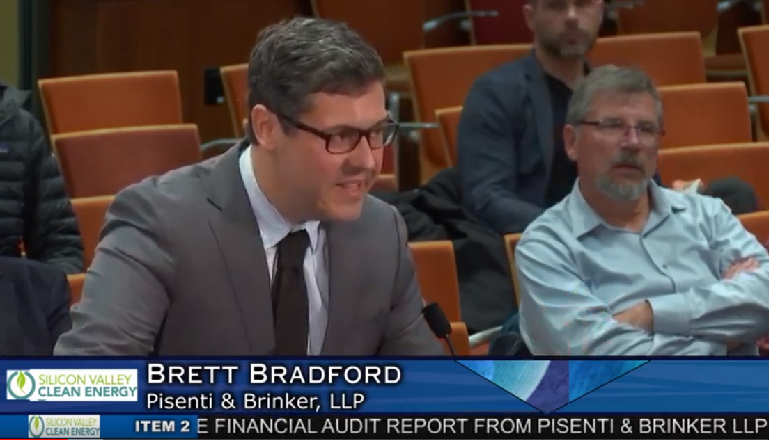 Brett Bradford of Pisenti & Brinker, LLP presenting audit report agenda item 2