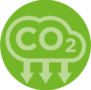 Icon of carbon dioxide emissions "cloud" with arrows pointing down showing reduction