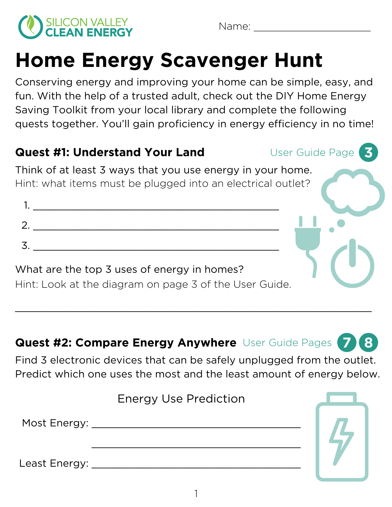 screenshot of the home energy scavenger hunt print out